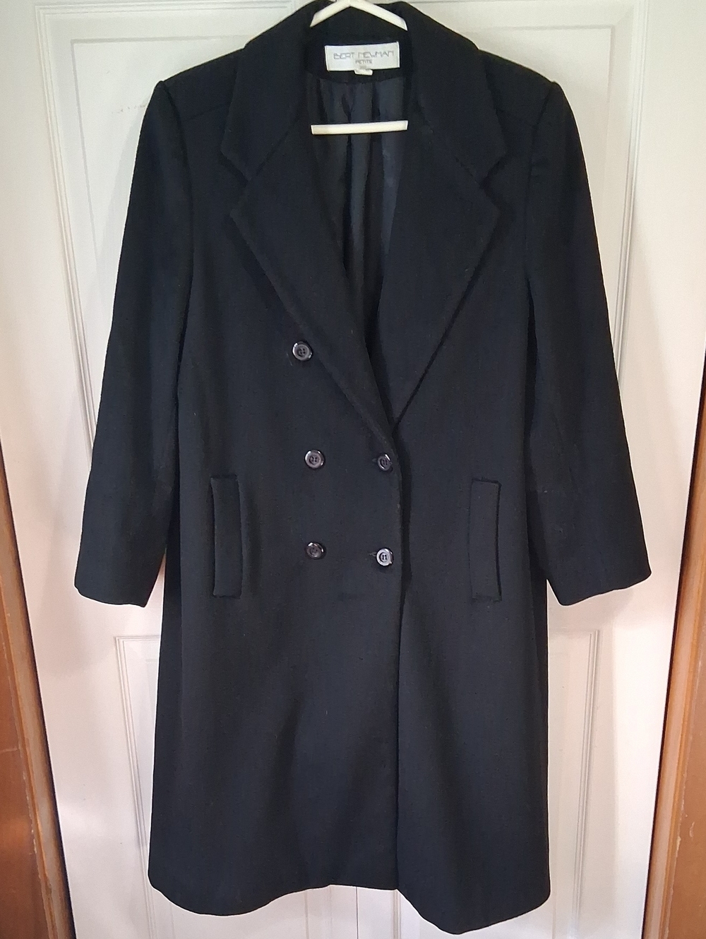 Vintage Bert Newman Double-Breasted Wool Full Length Coat - 14 P - Black